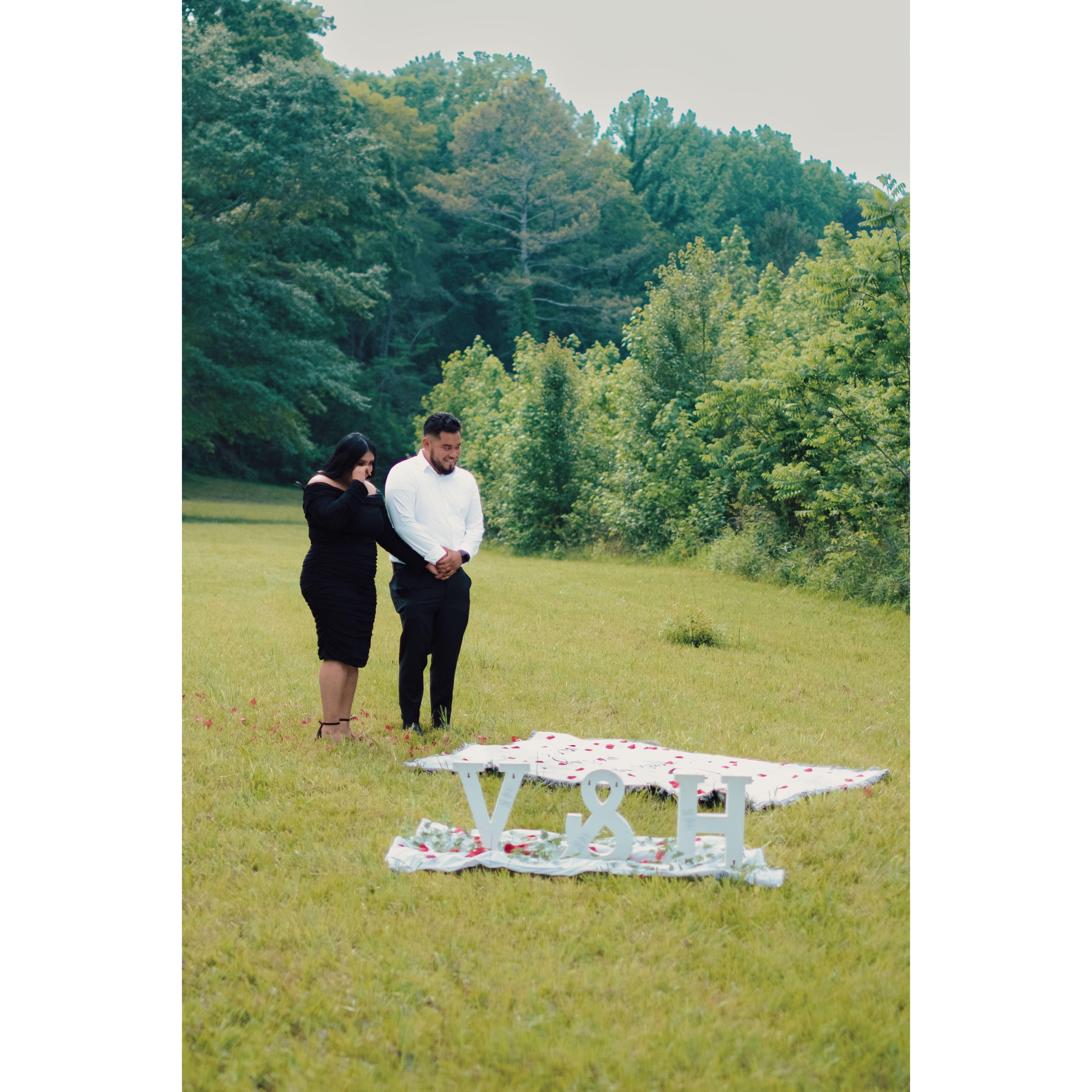 When he took off the blindfold right before he proposed