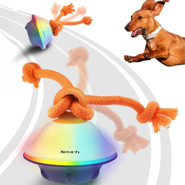 Xeuch Smart Interactive Dog Toys, Automatic Moving and Rolling Dogs Ball with Rope, Motion-Activated Squeaky Ball for Small Medium Dogs for Boredom, RGB Lights, Stimulating Sound, Voice Recording