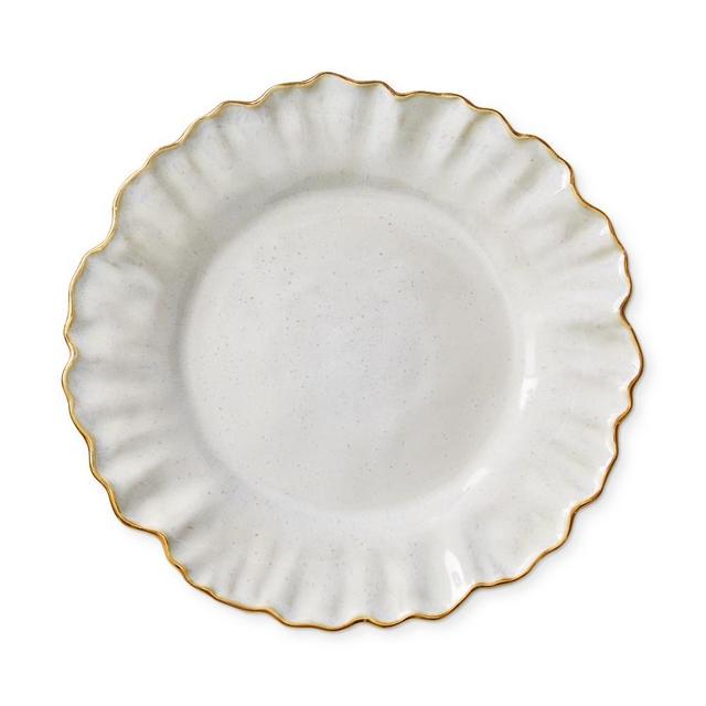 Ruffled Gold Rim Dinner Plates, Set of 4