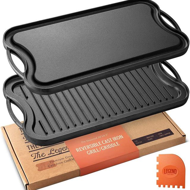 Legend 20 in. Cast Iron Rectangular Reversible 2 Piece Grill and Griddle Pan Set