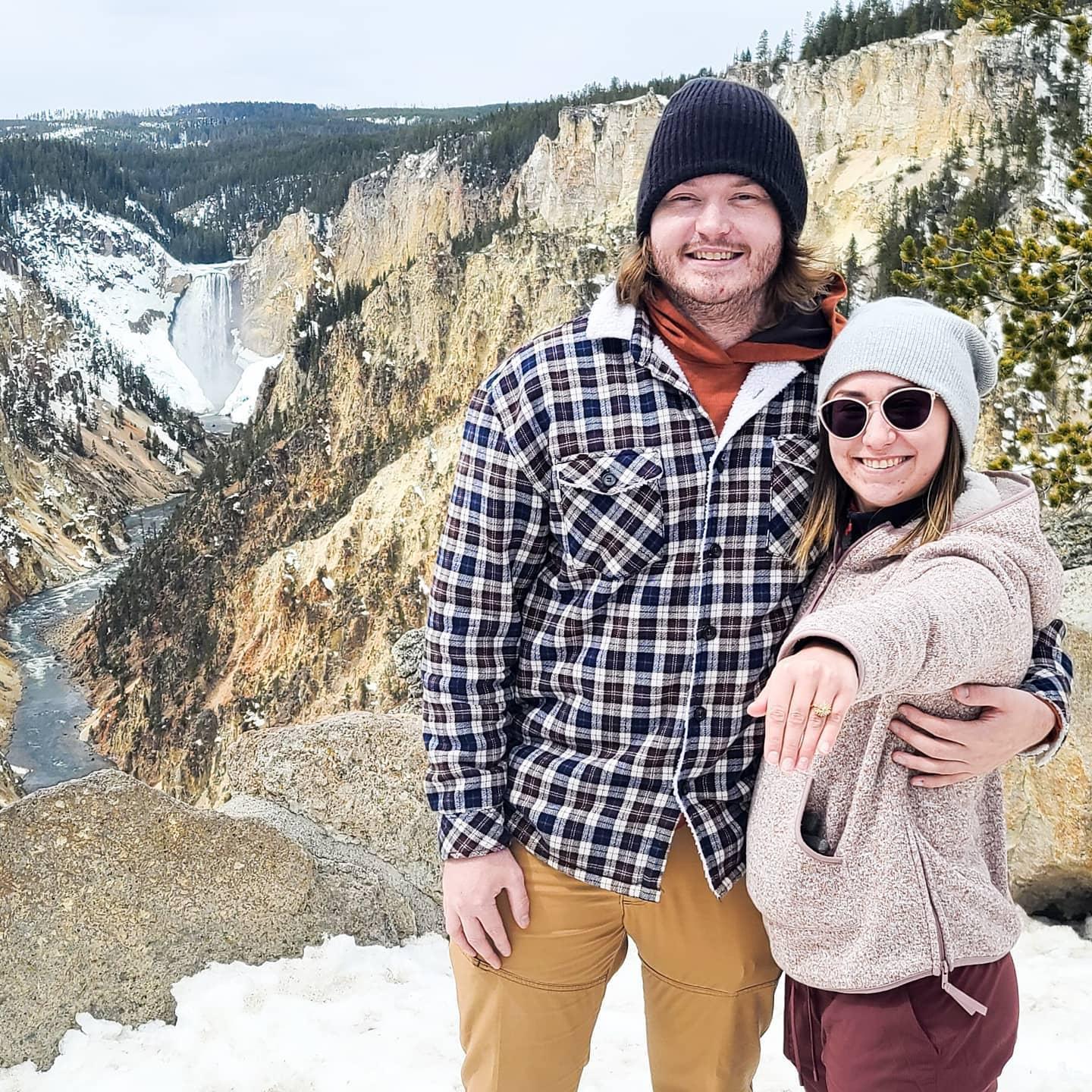 Mike proposed at Artist's Point in Yellowstone National Park in April 2021