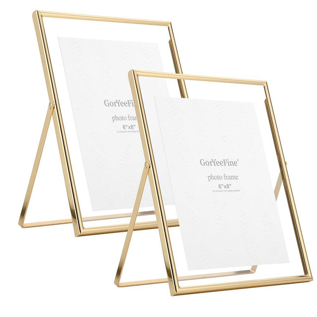 Gold 8x10"Floating Frame 2 Pack,For Picture 4x6'',5x7'',6x8''Adjustable Tabletop/Shelf floating picture frame 5x7'', Classy Gift Choice for Wedding,Thanksgiving,Christmas,Home or Office Decor