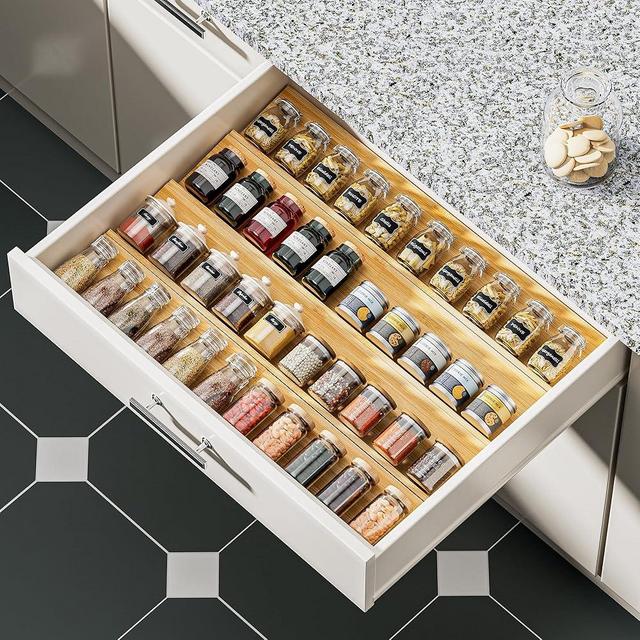 OHHLIHOME Bamboo Spice Drawer Organizer - 8 Pack 13"x4.7"x1.6" Spice Rack Tray - Spice Jars Drawers Insert - Seasoning Organizer for Drawers/Countertop (Jars not included)…