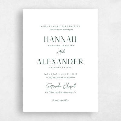 Forest, Green Wedding Invitation - Milford Portrait Letterpress