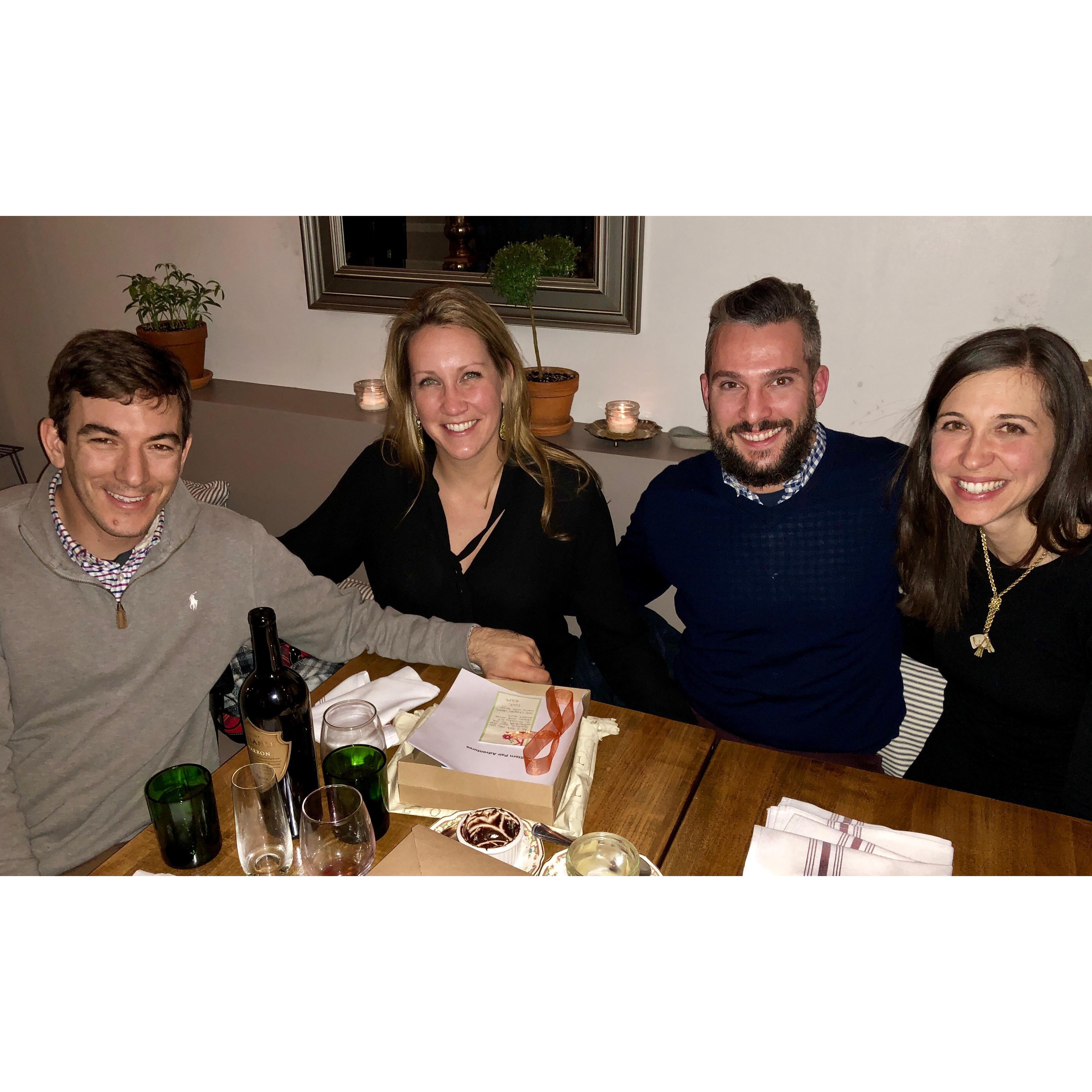 Out to dinner in Lancaster with Kate and Jake, celebrating our engagement.