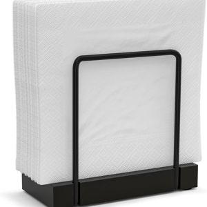 Wican Napkin Holder for Table, Bamboo Iron Standing Napkin Dispenser for Kitchen Dining Farmhouse Cocktail Picnic Bar Rustic Wood Holders for Paper Mail Bills Suitable for All Dining Room Decors Black