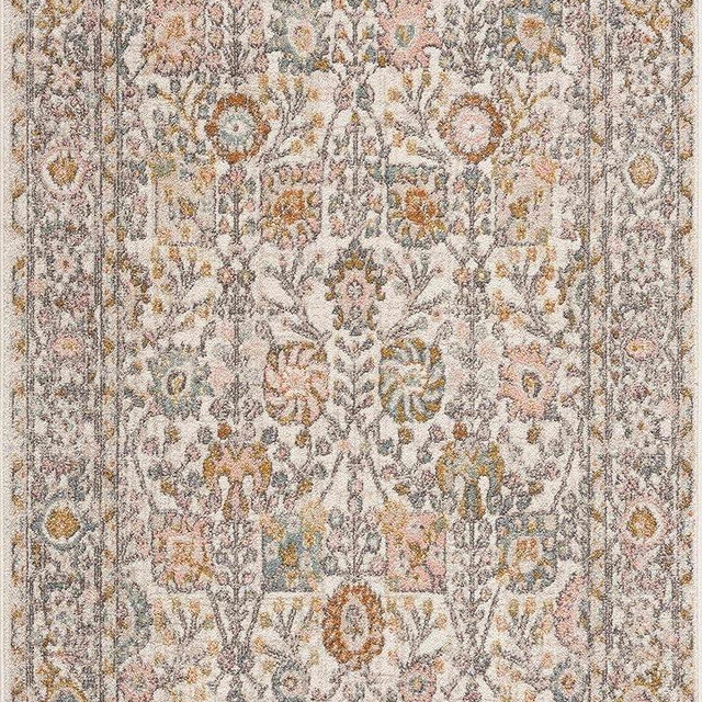 BoutiqueRugs Herstmonceux Boho Vintage Colorful Area Rug - Farmhouse Traditional Floral Coral Carpet for Hallway, Kitchen - Cream, Green, Sage, Red, Gray, Taupe, Dusty Coral - 2' x 2'11"