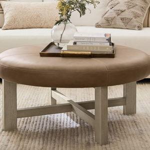 HADEN ROUND LEATHER OTTOMAN
