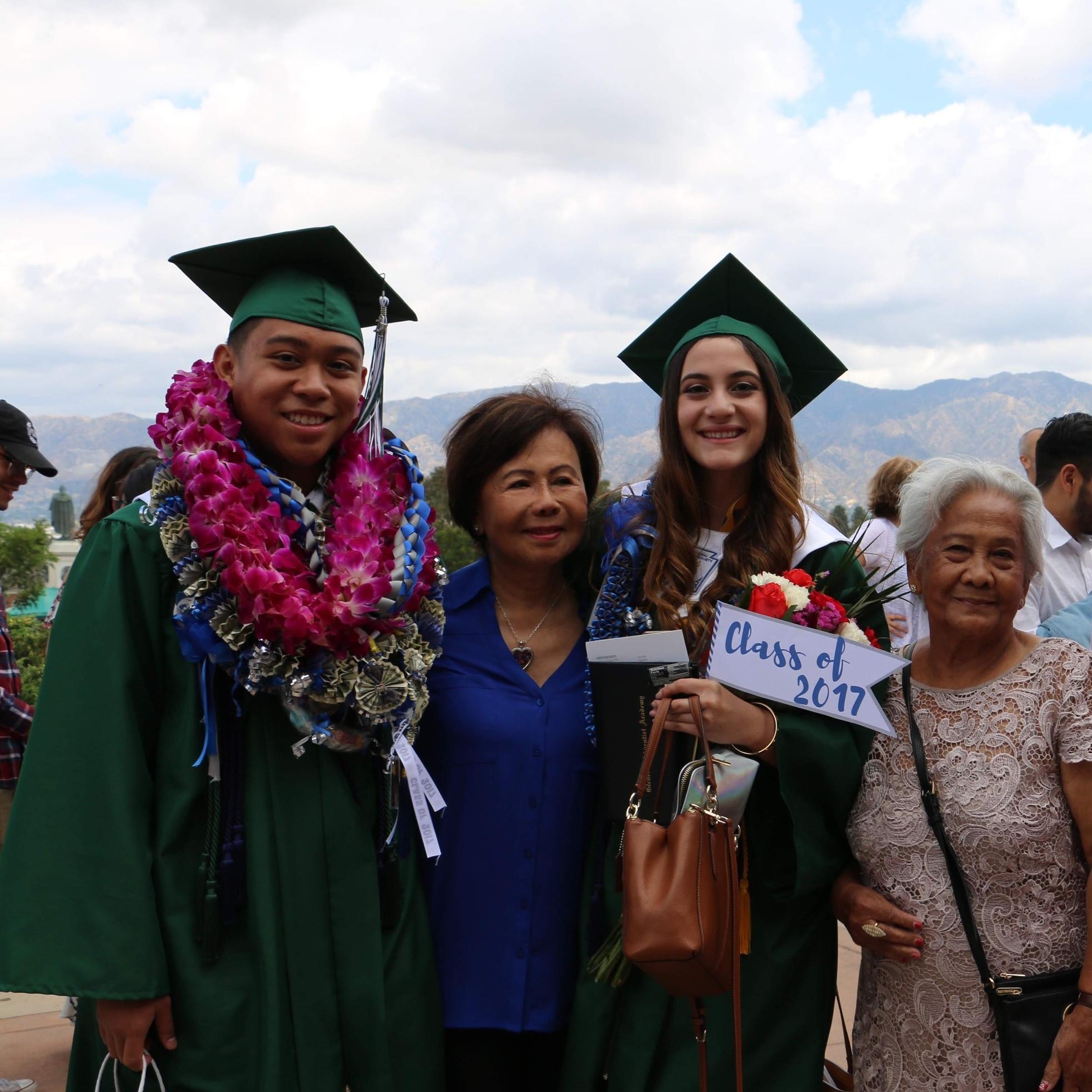 June 2017 - Enjoying the high school graduation festivities with our grandmas.