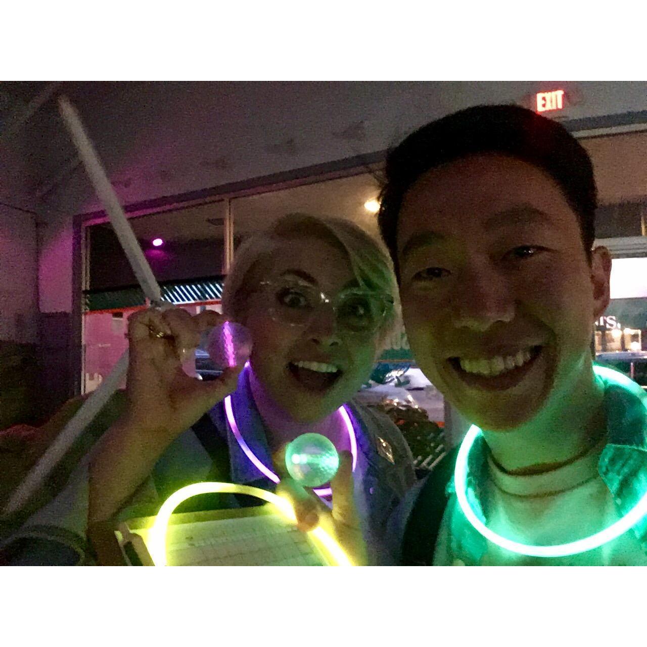 At a rave (NOT!).