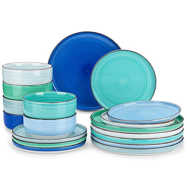 vancasso Bonita Dinnerware Sets 18 Pieces, Blue Stoneware Dishes Set for 6, Plates Set and Bowls Set, Dishwasher and Microwave Safe