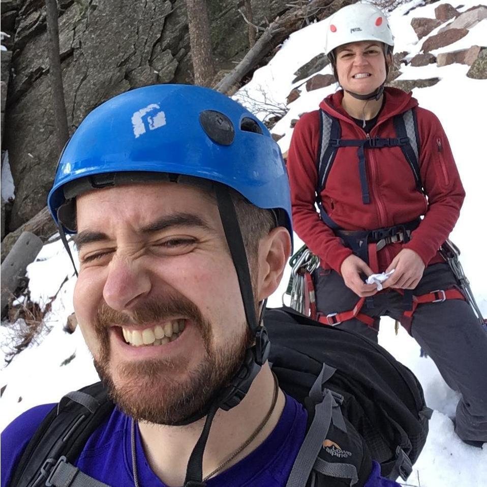 Stomping through the snow after climbing the 3rd flatiron.