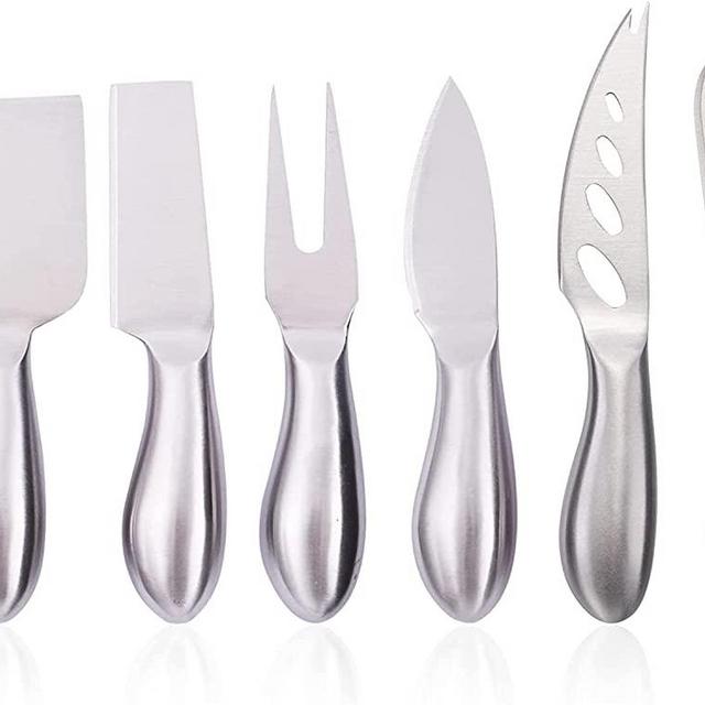 BURU Cheese Knives Set 6-Piece Stainless Steel Cheese Knife Set for Charcuterie with Spreader, Fork and Case with best cheese knives Great Gift Set and best knife with full-length blades, Silver