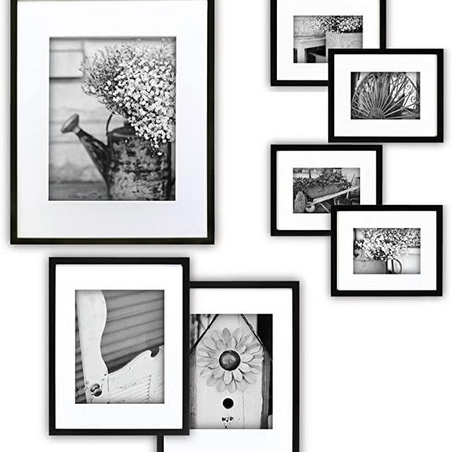 Gallery Perfect Gallery Wall Kit Photo Decorative Art Prints & Hanging Template Picture Frame Set, 7 Piece, Black, 7 Piece