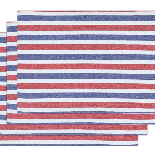PurpleEssences 4th of July Striped Placemats, Set of 4, Washable Double Layer Woven placemat for Dining Table and Kitchen - 13 x 19 Inch - Labor Day - Red Blue and White