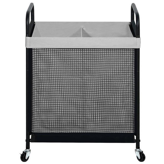 STO STO Laundry Hamper 2 Section, 100L Rolling Laundry Sorter Cart with Removable and Washable Liner Bag, Rolling Clothes Hamper with Metal Handle for Laundry Room and Bedroom, Gray