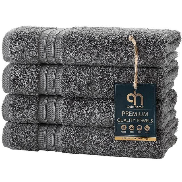 Qute Home 4-Piece Hand Towels Set, Bosporus Collection 100% Turkish Cotton Premium Quality Towels for Bathroom, Quick Dry Soft and Absorbent Turkish Towel, Set Includes 4 Hand Towels (Grey)