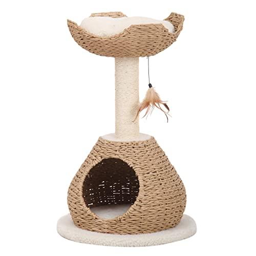 PetPals Hand-Made Paper Rope Natural Bowl Shaped with Perch Cat Tree