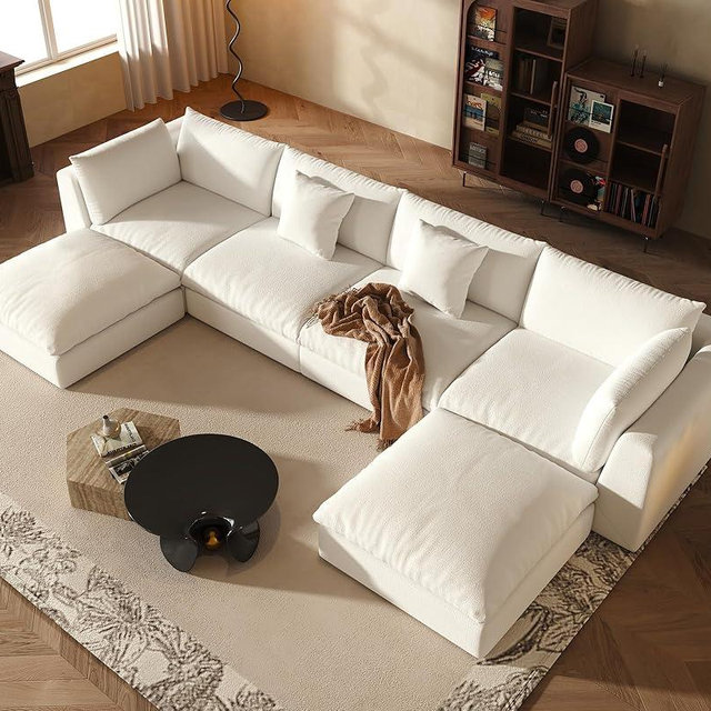 Fajiani Oversized Modular Sectional Sofa,Cloud Couch Deep Seat Sofa Cushion Covers Removable, Oversized Sectional Couches for Living Room (6 Seater U Shaped-Cream White)
