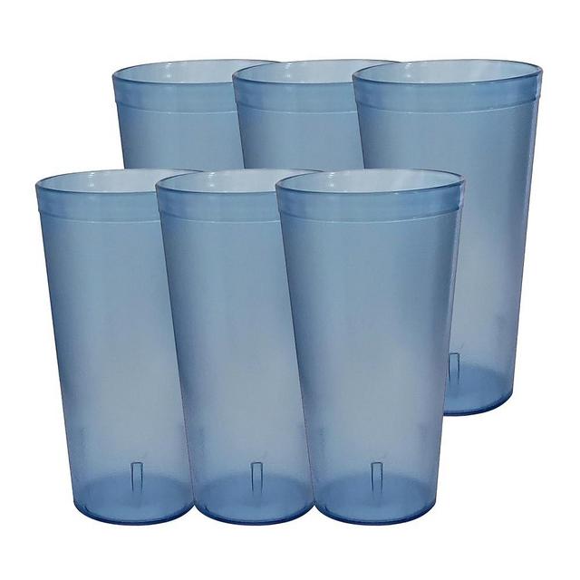 Party Outlaw Lt Blue Plastic Cup Tumblers 6 Pc 24oz Lightweight, Heavy Duty Stackable Cafe Style Plastic Glasses. Reusable & Dishwasher Safe Ice Tea & Water Cups