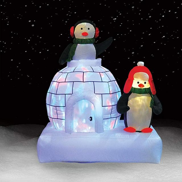 Brite Star 5ft Penguin Family On Igloo with Disco Lights Airblown Inflatables, White