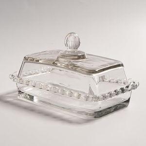 Glass Butter Dish with Lid for Countertop, Clear Crystal Glass Covered Butter Stick Holder Tray, Butter Storage Container for Fridge