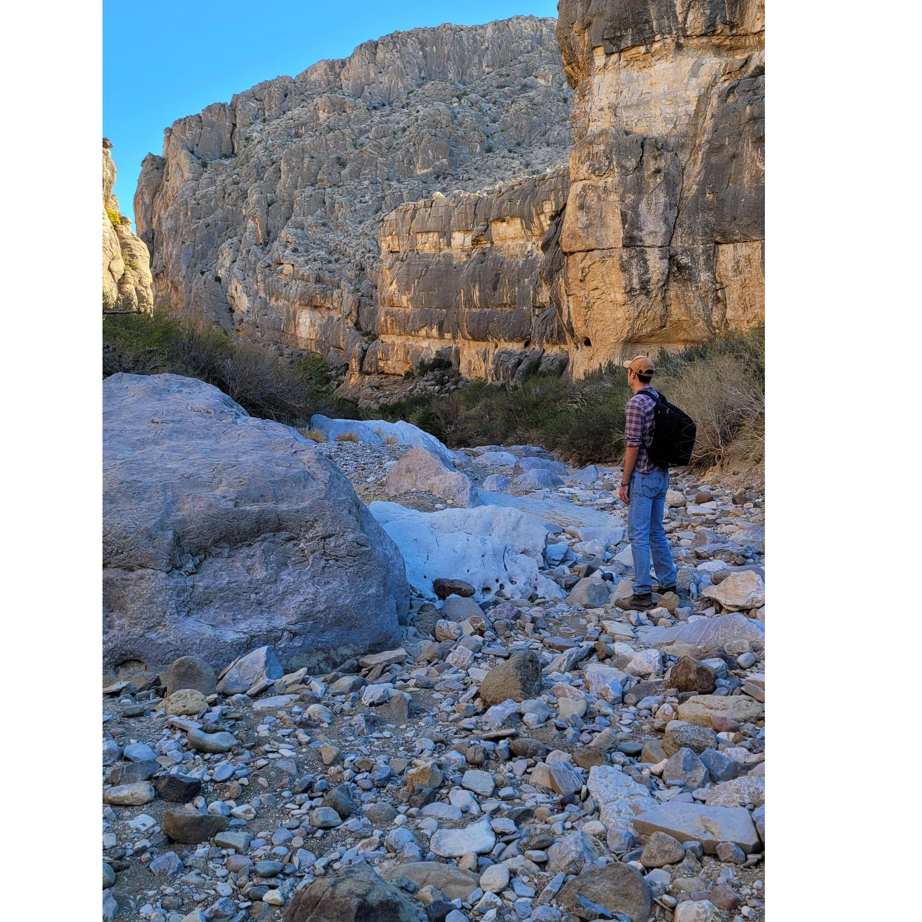 Adrien on Dog Canyon trail. This is a great slot canyon trail on the far east end of the park.