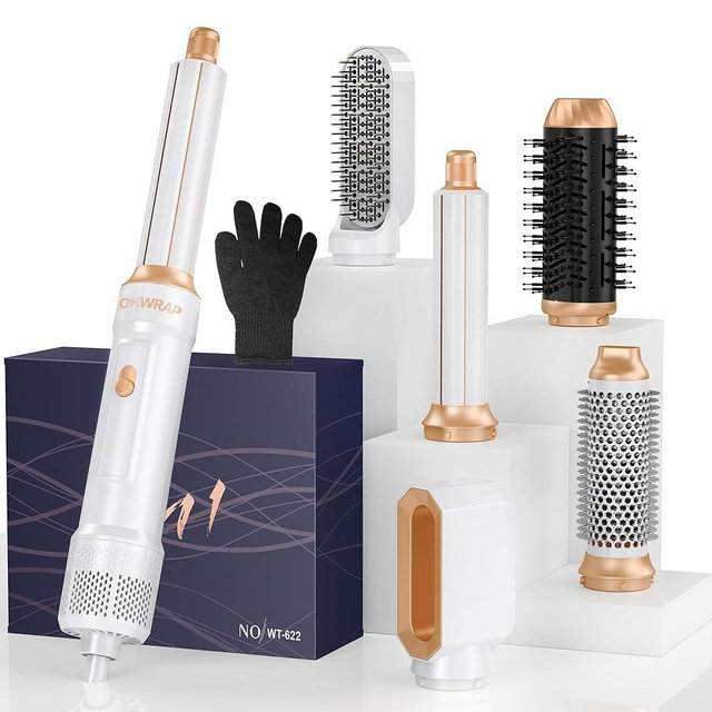 Blow Dryer Brush Set of 6, Air Curling Iron 3 Temperature Negative Ionic Hair Dryer Brush, Hot Air Brush Hair Styling Tools, 800W Volumize Straightener Round Brush Blow Dryer 100-120V