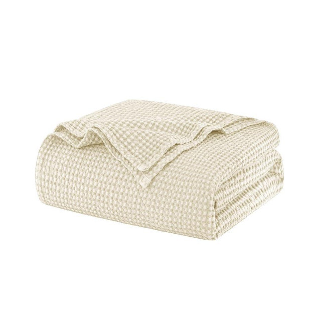Talasily 100% Cotton Blanket Queen Size for Bed - Spring and Summer Cooling Lightweight & Breathable Bedding -Soft Waffle Weave Christmas Blanket, Machine Washable,Beige,90x90 Inches