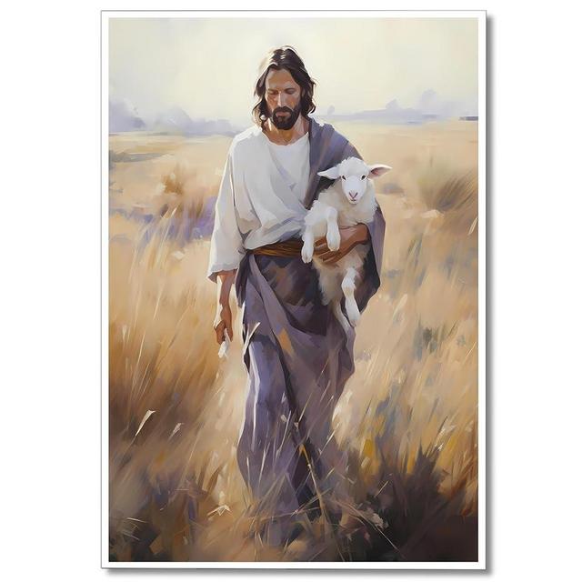 Cekjekle Jesus Picture Poster, Jesus and The Lamb Canvas Wall Art, The Lord Is My Shepherd Wall Art, Jesus Painting, Christian Posters 12x16in Unframed