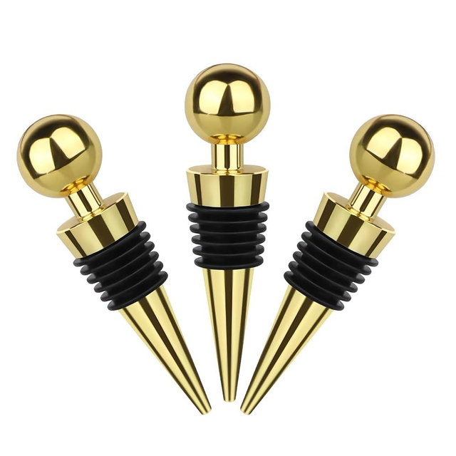 Septe 3Pcs Wine Stoppers Wine Bottle Stoppers, Silicone Reusable Wine Bottle Corks, Wine Stopper Used for Bar, Holiday Party Keep Wine Fresh Suitable for Standard Bottle (Gold)