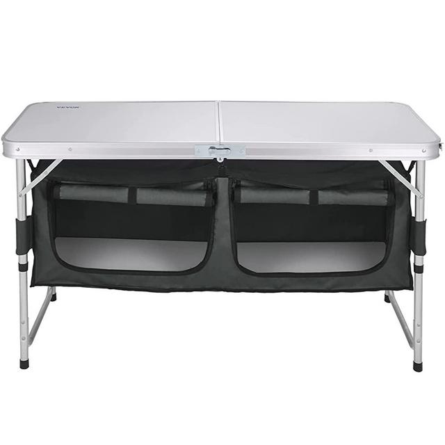 VEVOR Aluminum Portable Folding Camp Station with Storage Organizer & 4 Adjustable Feet Quick Installation for Outdoor Picnic Beach Party Cooking, Gray