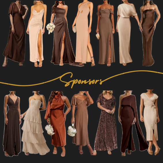 Ladies (Sponsor): Elegant midi and floor-length dresses, many with structured or draped details