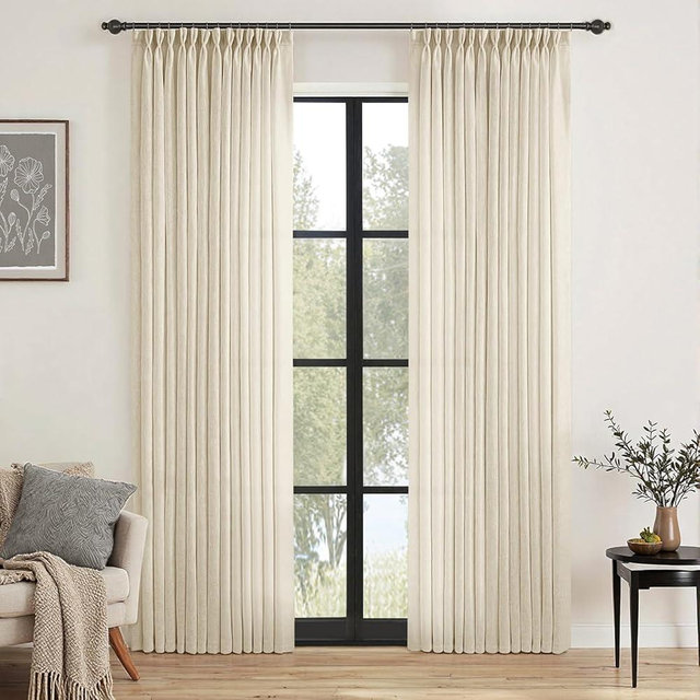 MIULEE Pinch Pleated Linen Curtains 84 Inches Long 2 Panels for Bedroom Living Room, Soft Thick Linen Textured Window Drapes Back Tab Hooks Semi Sheer Light Filtering Farmhouse，Linen