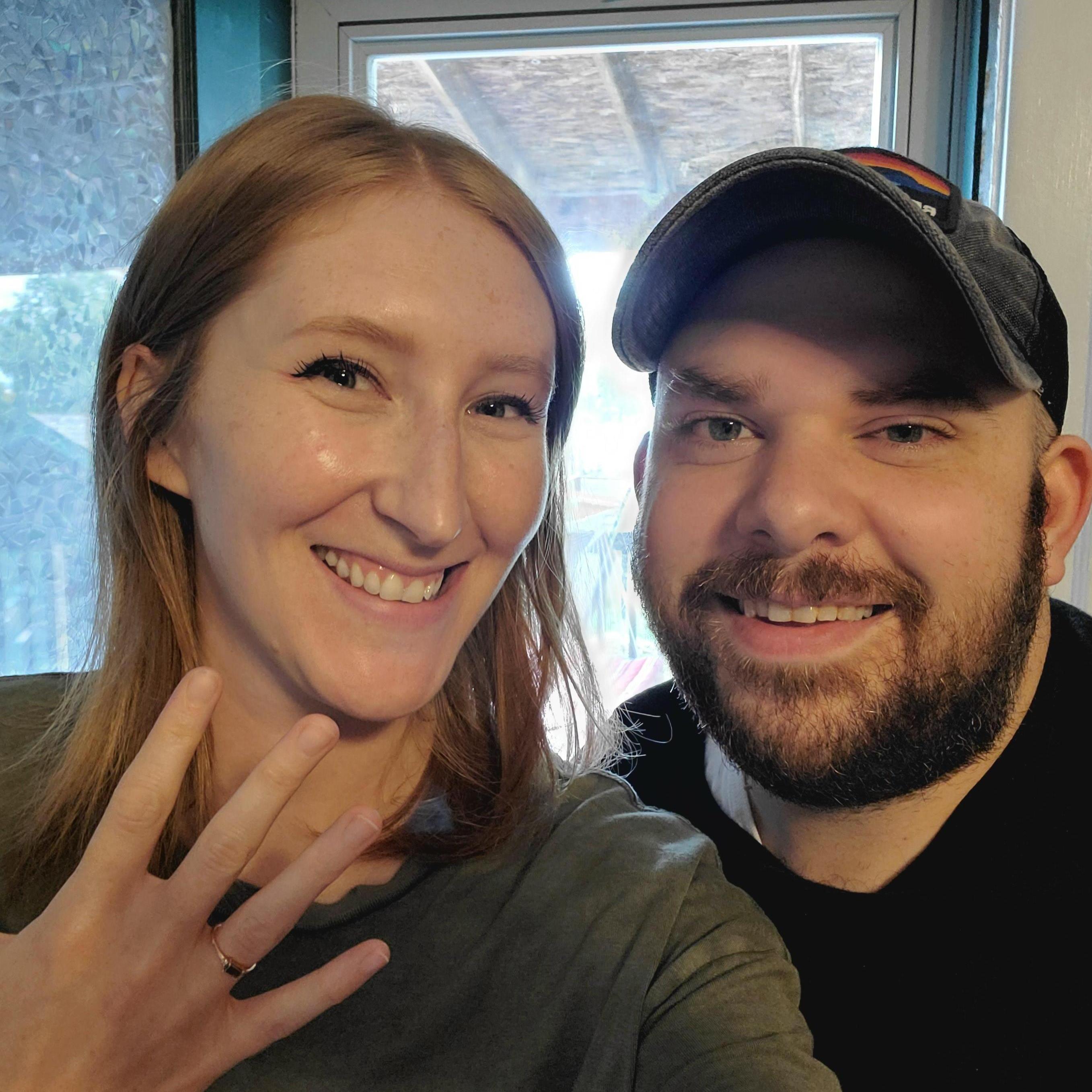 Our engagement day! Billy popped the question in the doorway of our first home together, because he "just couldn't wait any longer."