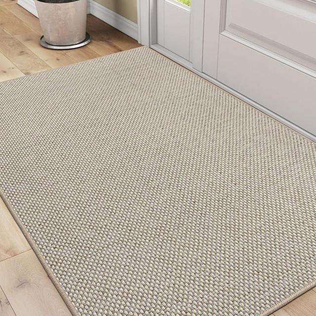 DEXI Door Mat Inside Entrance 32x48, Ultra Non Slip Rubber Backed Dirt Trapper, Low Profile Thin Welcome Doormat, Absorbent Easy Clean Entry Mats for Entryway, Patio, Beige