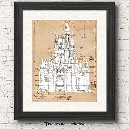 Cinderella Castle Vintage Patent Poster Prints, Set of 1 (11x14) Unframed Photo, Great Wall Art Decor Gifts Under 15 for Home, Office, Nursery, Teacher, Women, Adult, Disney Princess Decorations Fan