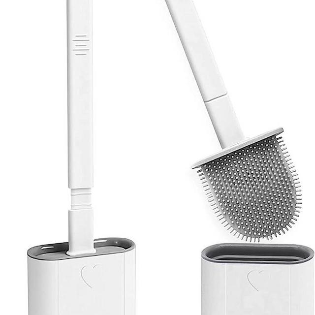 Canvint Silicone Toilet Brush and Holder 2 Pack, Toilet Brush and Holder Set for Bathroom Deep Cleaning Flexer Rubber Toilet Brush Floor Standing & Wall Mounted Without Drilling