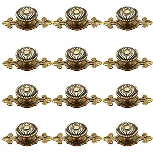 CSKB Golden Brass Antique Vintage Retro Drawer Cabinet Metal Knobs with Backplates 12 PCS,Mushroom Shape Pulls Handle Dresser Knob