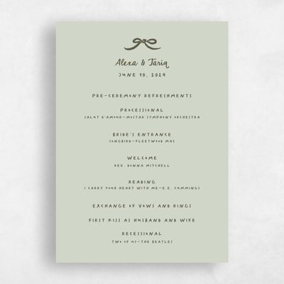 Grassy Sage, Green Wedding Program - Emelia