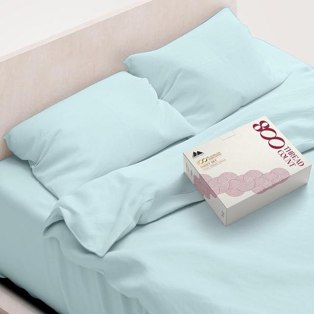 Mayfair Linen Egyptian Cotton King Bed Sheets - 800 Thread Count 4PC Sea Foam King Sheet Set, Sateen Weave Luxury Hotel Sheets, Soft, Cooling Bedsheet, 16" Deep Pocket (Fits Upto 18" Mattress)