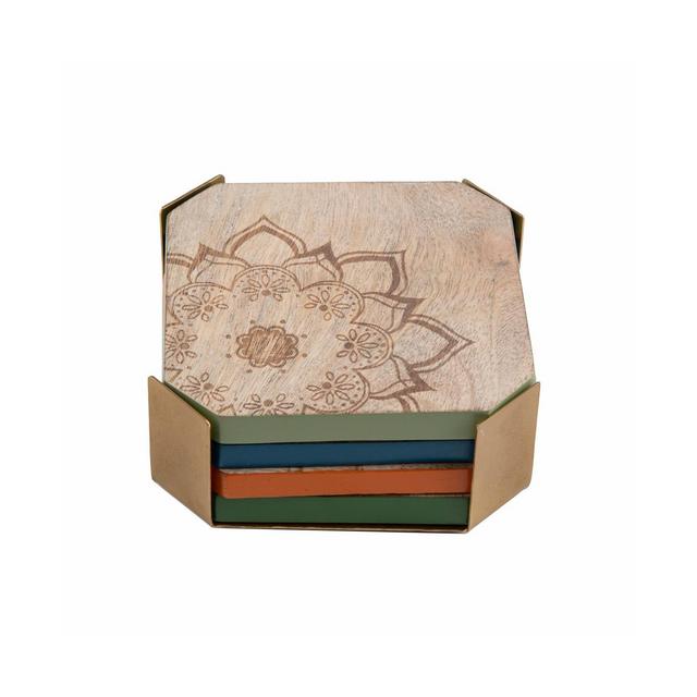 Thirstystone Mandala Wood Coasters with Brass Finish Holder