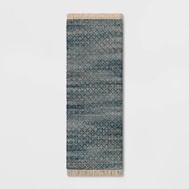 2'4"x7' Handloom Diamond Runner Rug Blue - Threshold™