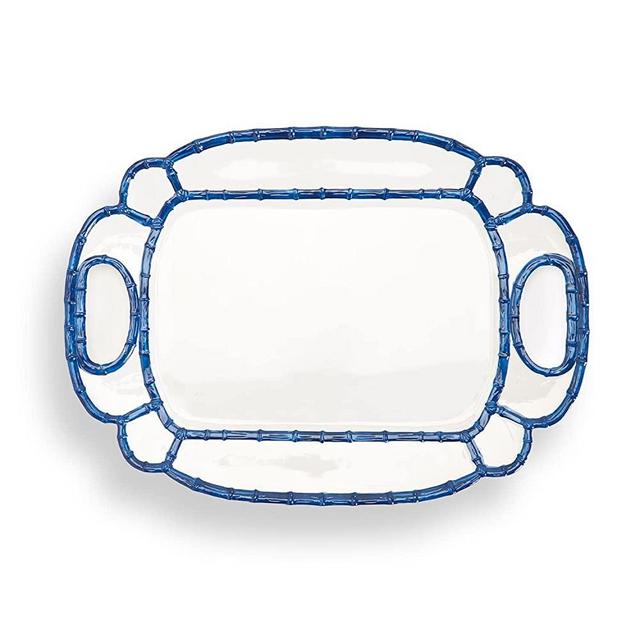 Two's Company Blue Bamboo Touch Platter, 20"x14.5"
