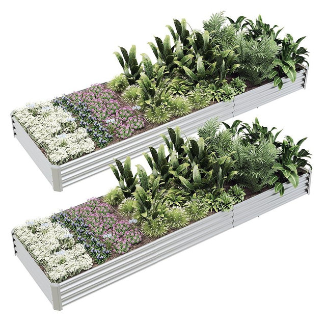 Kinddeer 12x4x1ft(2 Pack) Raised Garden Beds Outdoor Kit, Galvanized Planter Garden Boxes Outdoor, Metal Raised Garden Beds for Vegetables,Fruits,Herb,Flower,Silver