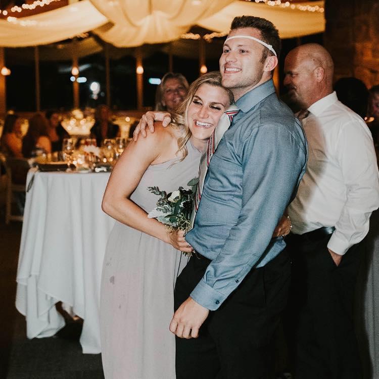 Kaley & Michael at Kaley's brother's (Corbin) wedding after she caught the bouquet and Michael caught the garter!