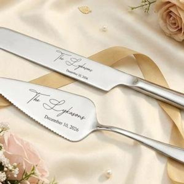 Personalized Wedding Cake Cutting Set - Silver