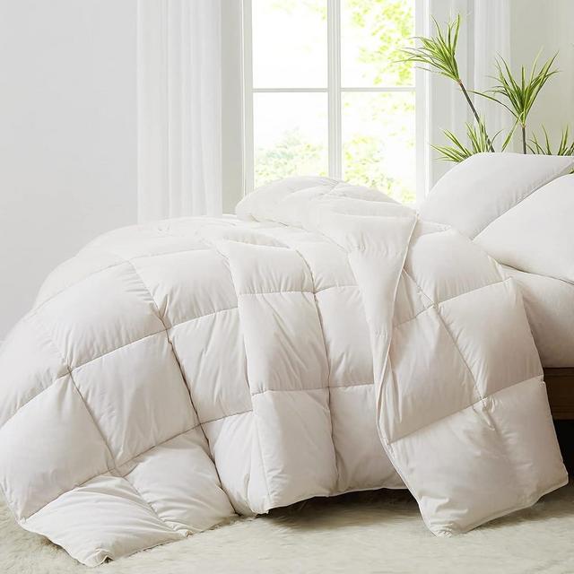 Homemate Goose Feather Down Comforters Duvet Inserts Cal King Size - White Duvet Comforter Insert for All Seasons, Oversized Down Comforter with Fluffy 56oz Down Filled Cal King 96 x 104 Inch