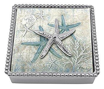 MARIPOSA SPINY STARFISH BEADED NAPKIN BOX SET | SILVER | BRILLANTE | GIFTS | NAPKIN BOX & WEIGHT SET | RECYCLED SANDCAST ALUMINUM | HANDMADE IN MEXICO