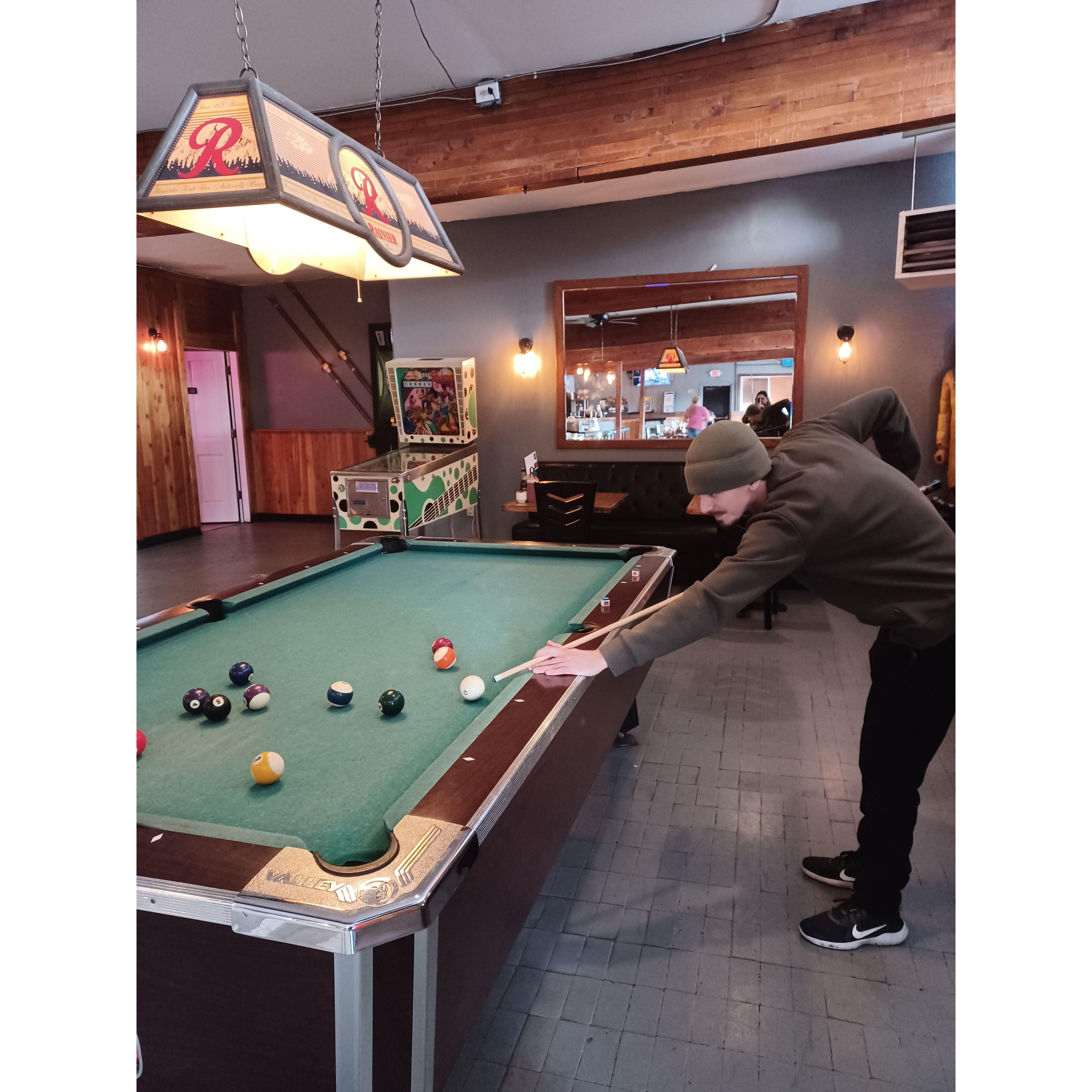 The day after the proposal- playing pool!